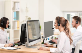 Technical support agents working in office